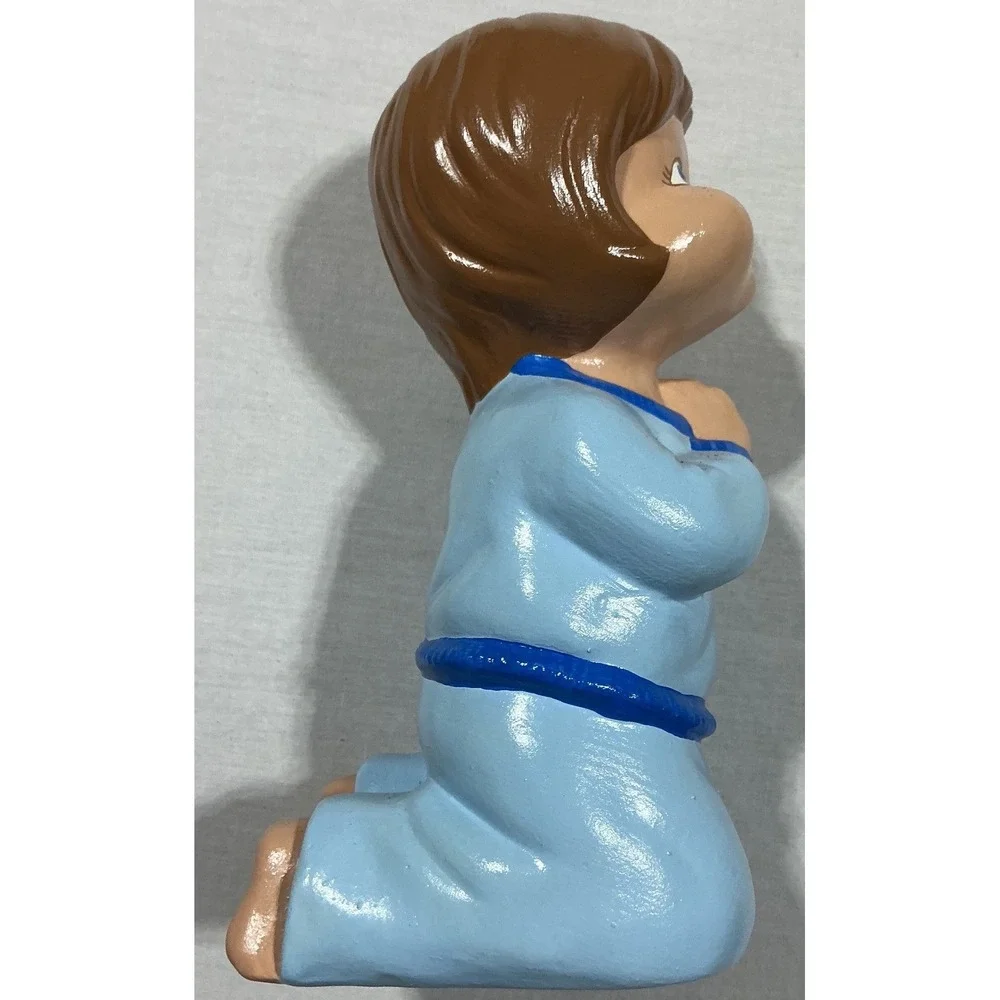 Vintage Praying Boy Figurine Blue Pajamas Kneeling Ceramic Chalkware Japan